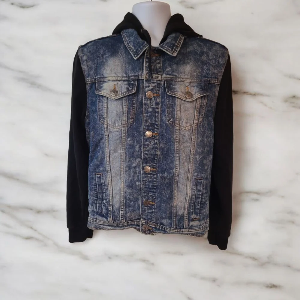 Carbon Denim With Sweatshirt Sleeve Jacket Size L - Picture 1 of 4